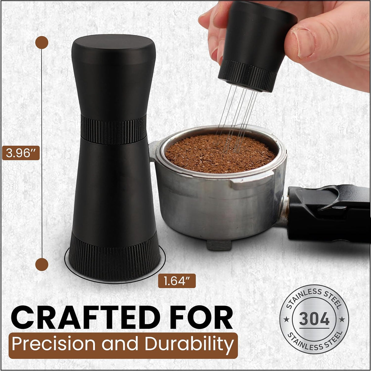 WDT Espresso Tool – Premium 0.35mm Needle Coffee Stirrer for Baristas | Precision Espresso Distribution Tool for Better Extraction with Extra 10 Needles | Matt Black