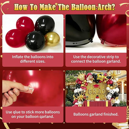 Graduation Balloon Arch Garland Kit Maroon Gold White Black Graduation Decorations 2026 for College High School Class of 2026 Grad Party Prom Decor