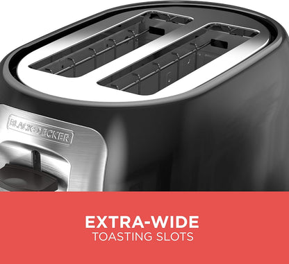 BLACK+DECKER 2-Slice Toaster, TR1278BD, Extra Wide Slots, 7 Shade Settings, 850 Watts, Frozen and Bagel Buttons