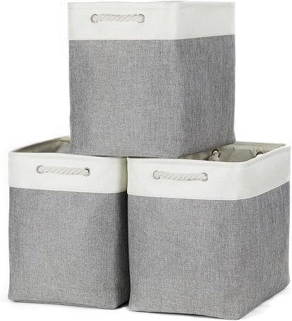 Bidtakay Extra Large Storage Baskets for Organizing 17x12x15.1 inch 3-Pack Fabric Closet Organizers Storage Bins with Handles Foldable Storage Baskets for Shelves Clothes XL-White&Grey