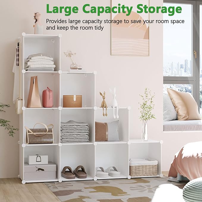 C&AHOME Cube Storage Organizer, 12-Cube Shelves Units, Closet Cabinet, DIY Plastic Modular Book Shelf, Ideal for Bedroom, Living Room, Office, 36.6" L x 12.4" W x 48.4" H Milky UPCS12M