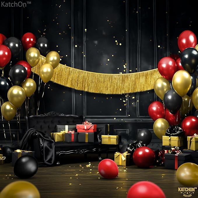 Katchon, Red Black and Gold Balloon Arch Kit - Huge, Pack of 90 | Black Red and Gold Balloons for Anniversary, Wedding and Birthday Decorations | Wedding Decor