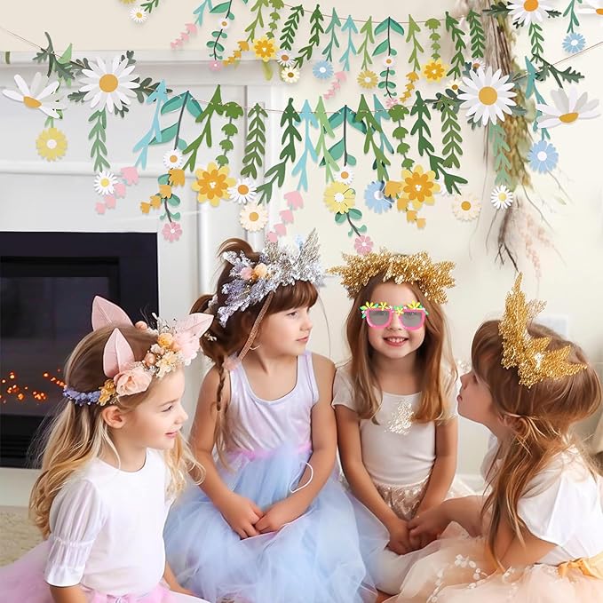Daisy Flower Banner Wildflower Party Decorations Leaves Banner Paper Flower Garland Daisy Groovy for Wall Decoration Spring Baby Shower Wedding Backdrop Decorations