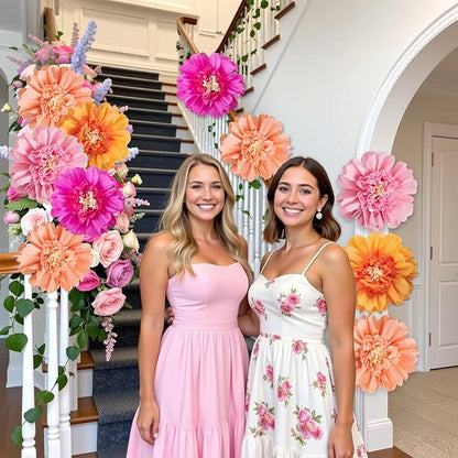 SUNBEAUTY 12PCS Large Paper Flowers 12 Inch Pink Orange Tissue Paper Flowers Pink Orange Giant Crepe Paper Flowers for Girl Women Birthday Wedding Flower Backdrop Wall Spring Garden Party Supplies