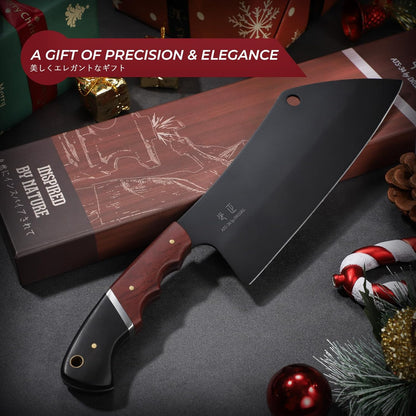 Meat Cleaver Knife 8inch - Black Butcher Knife for Meat Cutting, Japanese High Carbon Steel Vegetable Cleaver for Chopping