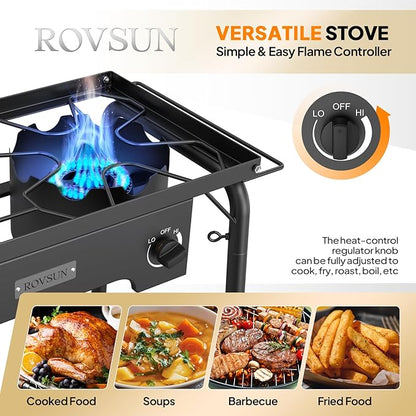 ROVSUN 2 Burner Outdoor Camping Stove with Wind Panel & Shelves, Heavy Sturdy Propane Burner, Gas Cooker with Detachable Legs & CSA Regulator for Home Camp Paito Cooking Frying Canning
