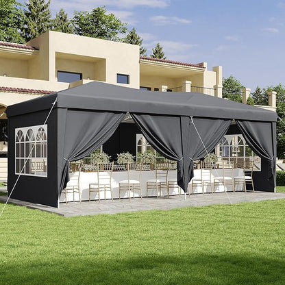 Aoxun 10x20 Pop Up Canopy Tent with 6 Removable Sidewalls, One Push Party Tent Waterproof Outdoor Canopy with 3 Adjustable Height, Portable Tents for Parties, Wedding, Commercial, Market