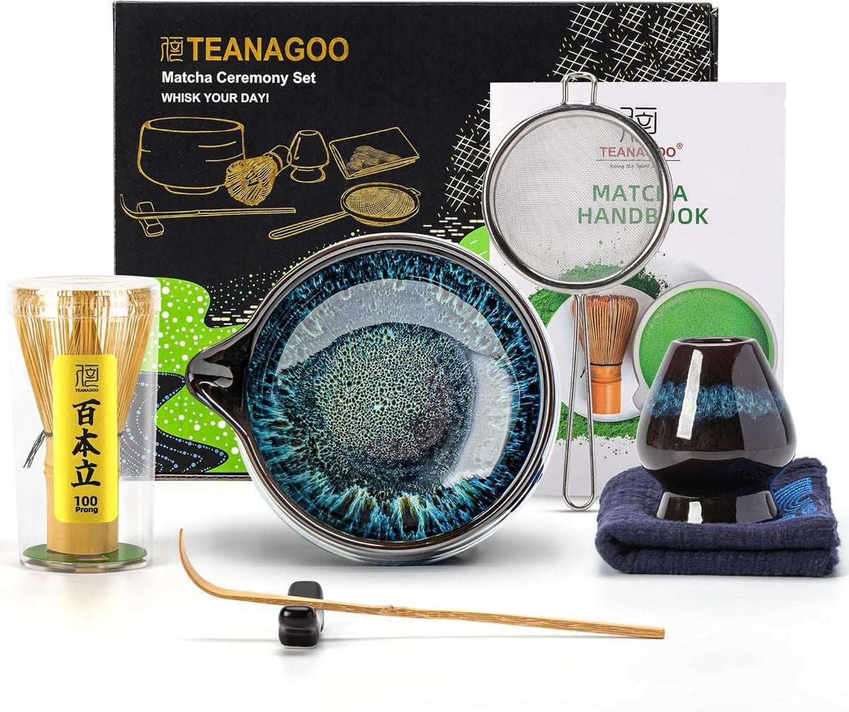 Teanagoo Matcha Whisk Set, 7 Pcs Matcha Set Blue, Matcha Kit for Ceremony, Matcha Tea Set for Making Breakfast/Latte