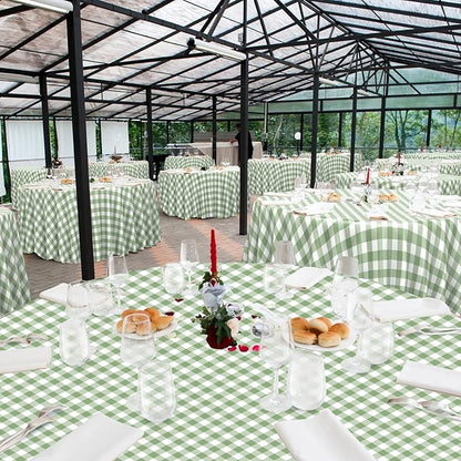 12 Pack Sage Green Plastic Checkered Tablecloth Round, Premium Decorative Disposable Sage Green Gingham Plaid Table Cloths for Parties, Round Party Table Cover for Baby Shower Picnic Birthday, 84 Inch