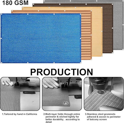 Eden's Decor Balcony Privacy Screen Cover Mesh Windscreen Weather-Resistant UV Protection for Backyard Deck, Patio, Balcony, Pool, Porch, Fence, Railing, Gardening (Blue,5'x 15')