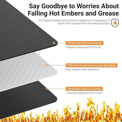 Lancryen 2025 Thickened 48 x 65 inch Under Grill Mat for Outdoor and Indoor, Double-Sided Fireproof Grill Pad, Indoor Fireplace/Fire Pit Mat, Oil-Proof Waterproof BBQ Protector for Decks and Patios