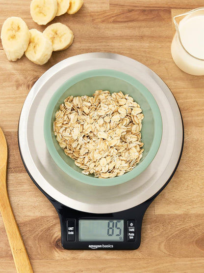Digital Kitchen Scale with LCD Display, Batteries Included, Weighs up to 11 pounds, Black and Stainless Steel
