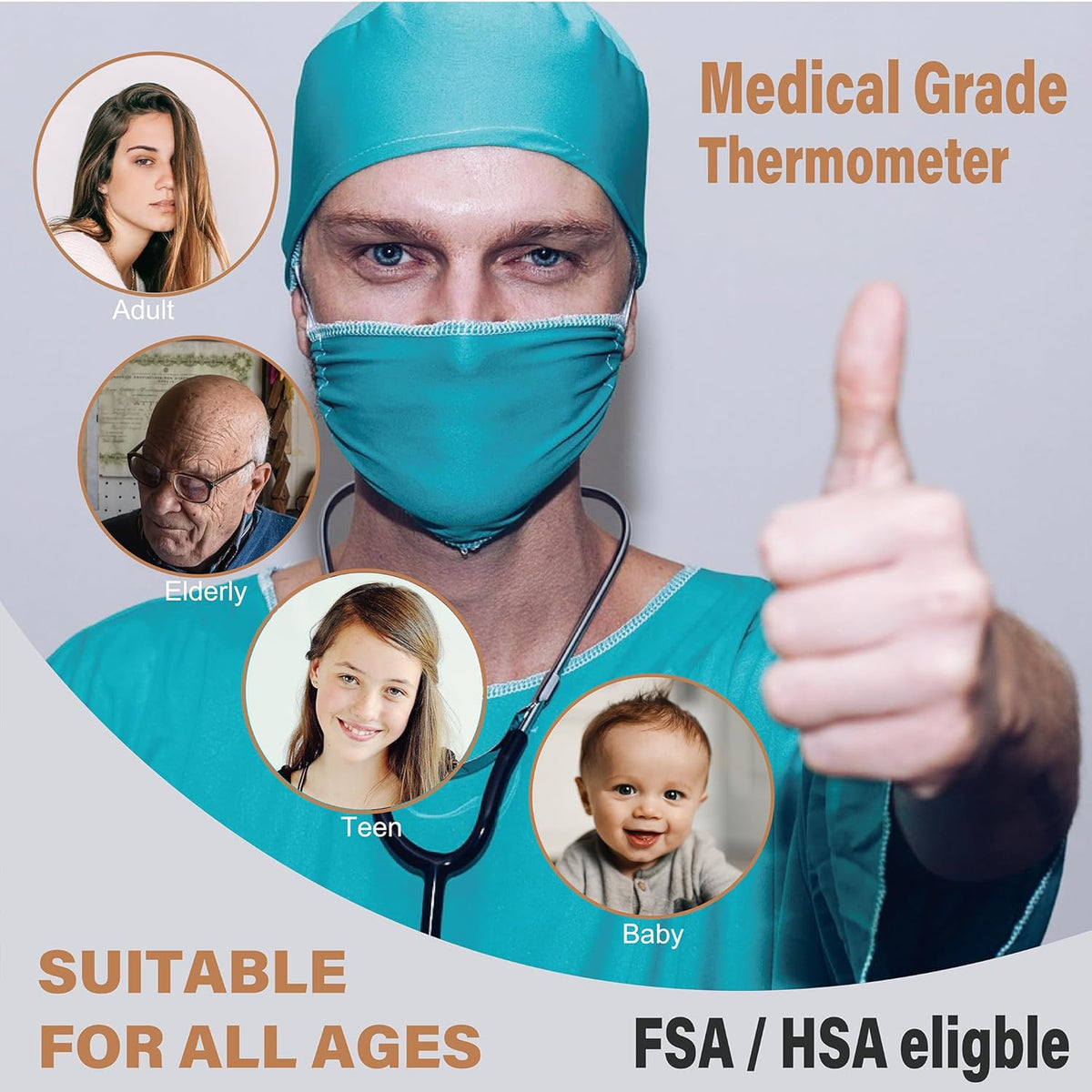 Amplim Forehead Thermometer, No-Touch, FDA-Cleared, Medical-Grade Infrared, 1-Second Read with Audible Fever Alert