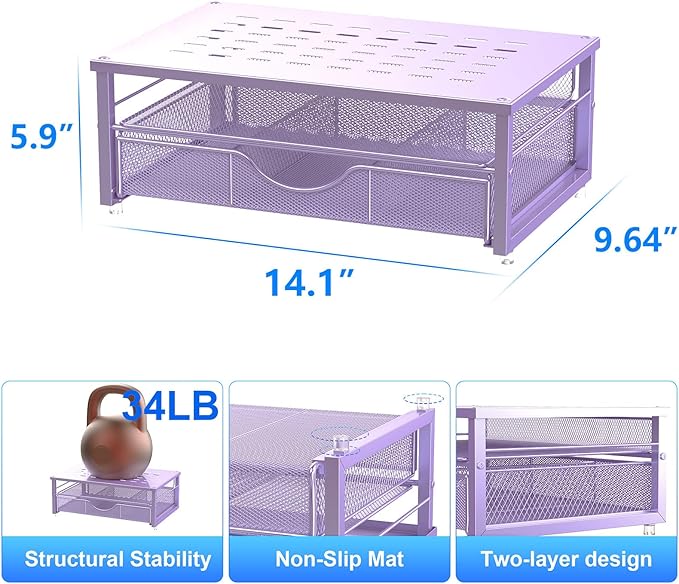 gianotter Computer Monitor Stand Riser, office organizer with Drawer, Office Organizers Storage for Classroom Office Supplies (Purple)