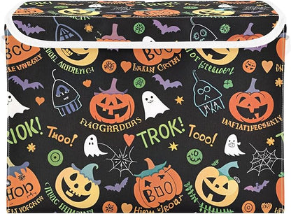 Halloween Ghost Pumpkin Ghosts Storage Bins with Lids and Carrying Handle,Foldable Storage Boxes Organizer Containers Baskets Cube with Cover for Home Bedroom Closet Office