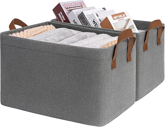 CHICVITA Storage Baskets Large Storage Bins for Organizing, Clothes Storage Bins, Closet Organizers and Storage, Small Laundry Basket for Shelves, 16 ¾" L x 11" W x 9 ¾" H, Grey, 2-Pack