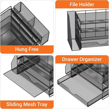 OPNICE Desk Organizers and Accessories, 4-Tier Workspace Desktop File Organizer with Drawer & Pen Holder, Paper Tray Organizer with File Holder, Office Desk Accessories for Home Office Supplies, Black
