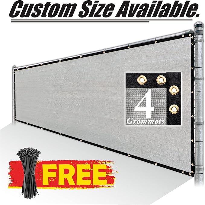 Royal Shade Custom Size 4' x 88' Grey Fence Privacy Screen Windscreen Cover Netting Mesh Fabric Cloth - Cable Zip Ties Included (We Make Custom Size)