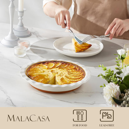 MALACASA Ceramic Pie Pan for Baking - 9 inch Pie Plate, Quiche Baking Dish