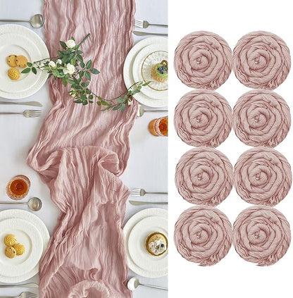 IVAPUPU 8 Pcs Cheesecloth Table Runner - 10ft Dusty Pink Spring Boho Gauze Cheese Cloth Table Runners for Baby Shower Decoration Wedding Party Summer Garden Farmhouse Decor