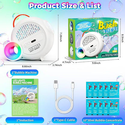 Rechargeable Bubble Machine with Upgrade RGB LED 16 Million Colors, 20000+ Bubbles Per Minute, Portable Bubble Maker for Kids, Weddings, Birthday Parties, Outdoor, Plug in or Battery Power