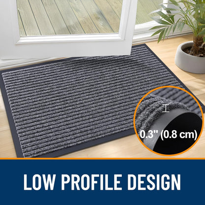OLANLY Front Door Mat Indoor Outdoor Entrance, Waterproof Heavy Duty Doormat, Fade Resistant, Low Profile, Easy Clean Patio Porch Welcome Floor Mats for Entry, 33x21, Grey