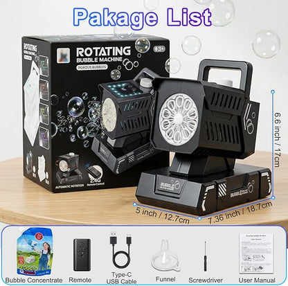 Bubble Machine for Kids, Rechargeable Bubble Maker with Remote & RGB Lights, Automatic Rotating Battery Bubble Blower for Birthday Parties, Weddings, Outdoor Activities, Pets