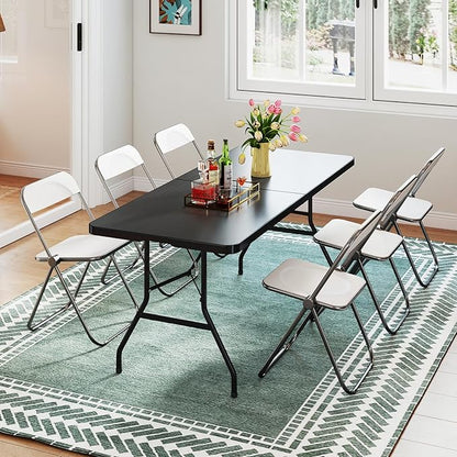 Goplus 6ft Folding Table, Indoor Outdoor Foldable Plastic Folding Tables, Heavy-Duty Rectangular Fold Up Table w/Handle, Portable Utility Card Table for Picnic, Party, Dining, Camping, Beach, Black