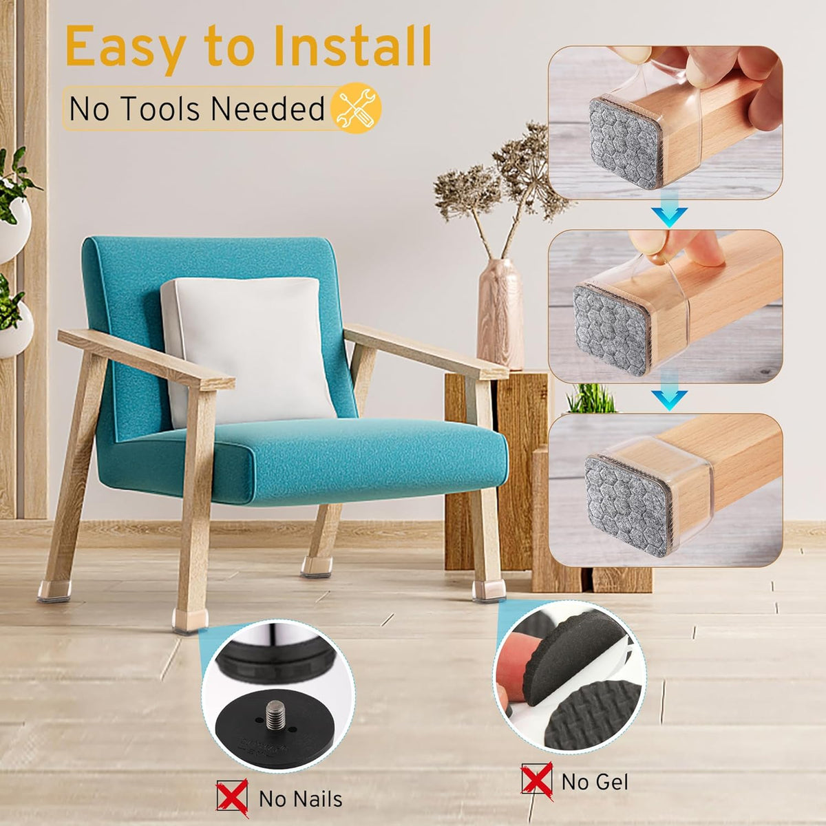 24PCS Rectangular Chair Leg Floor Protectors, Furniture Sliders, Non-Slip Felt Furniture Pads for Hardwood Floors, Silicone Cap Covers to Protect Floors,(Fit L :1.34-1.57", W: 0.87-1.18")