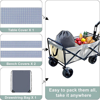 misaya Picnic Table Cover with Bench Cover, Waterproof Elastic Fitted Tablecloth for 5 Foot Tables, Rectangle Washable Polyester Tablecloths for Picnic, Camping, Outdoor (Blue, 30" x 60")
