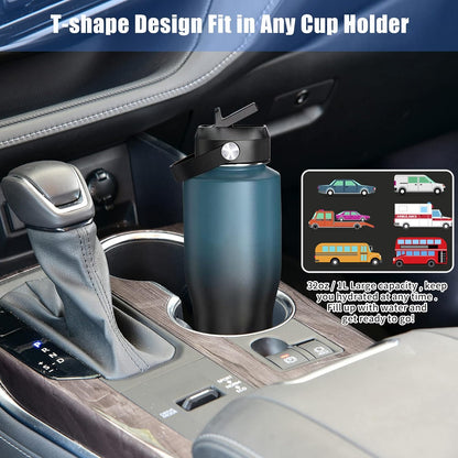 Hydrowion Vacuum Insulated Water Bottle, 40 oz Water Bottle fits in Car Cup Holder (Cold 48 hrs, Hot 24 hrs),Insulated Drinking Bottle with Straw Lid