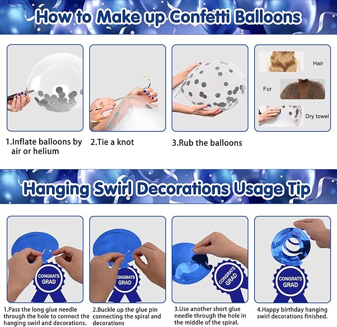 Graduation Decorations 2026, Graduation Decorations Class of 2026 Blue and Silver Congrats Grad Backdrop Tablecloths Banner Balloons for Graduation Party Decorations 2026 Graduation Decor