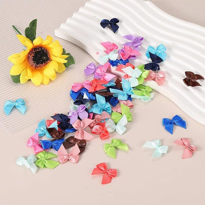 MECCANIXITY 50 Pcs Mini Ribbon Bow 1" Mini Fabric Satin Ribbon Flower Bows for Craft DIY Sewing Wedding Birthday Party Gift Wrap Bows Nude Pink