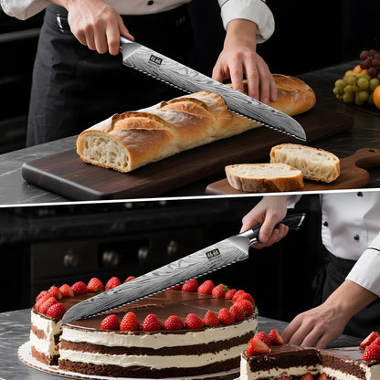 Shan ZU 10 inch Bread Knife in Powder Steel, Serrated Bread Knife for Homemade Bread Sourdough Ultra Sharp Bread Slicer Knives with Ergonomic