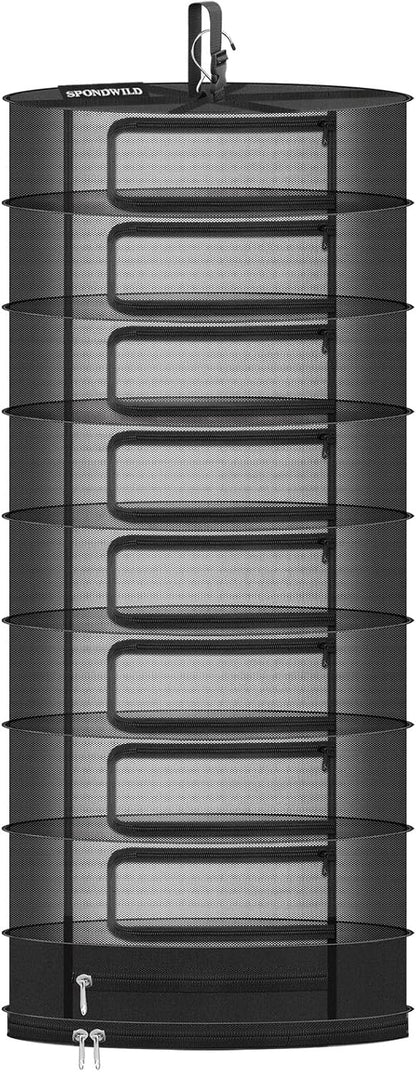 Herb Drying Rack Hanging Mesh Net,Large 8+1 Layer Plant Drying Rack with Door-Type Zipper & Closed Storage Compartment for Folding Basket Dryer Fiting in Grow Tents,Garden Outdoor