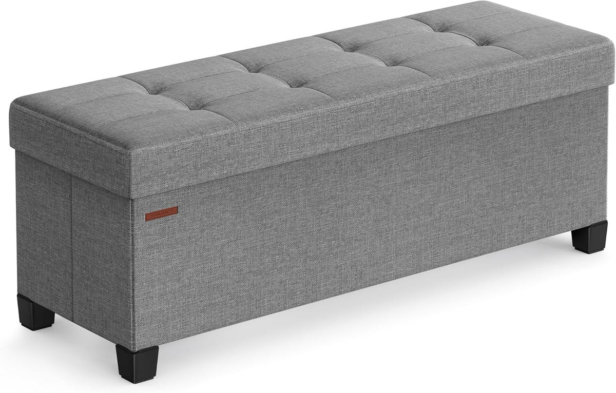 SONGMICS Storage Ottoman Bench, Foldable Foot Rest with Legs, 15 x 43 x 15.7 Inches, End of Bed Bench, Storage Chest, Load up to 660 lb, for Living Room, Bedroom, Entryway, Dove Gray ULSF018G02