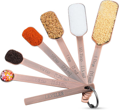 Copper Plated Measuring Cups and Spoons Set, Stainless Steel Measuring Cups and Spoons Set with 5 Kitchen Measure Cup, 6 Spice Measure Spoons