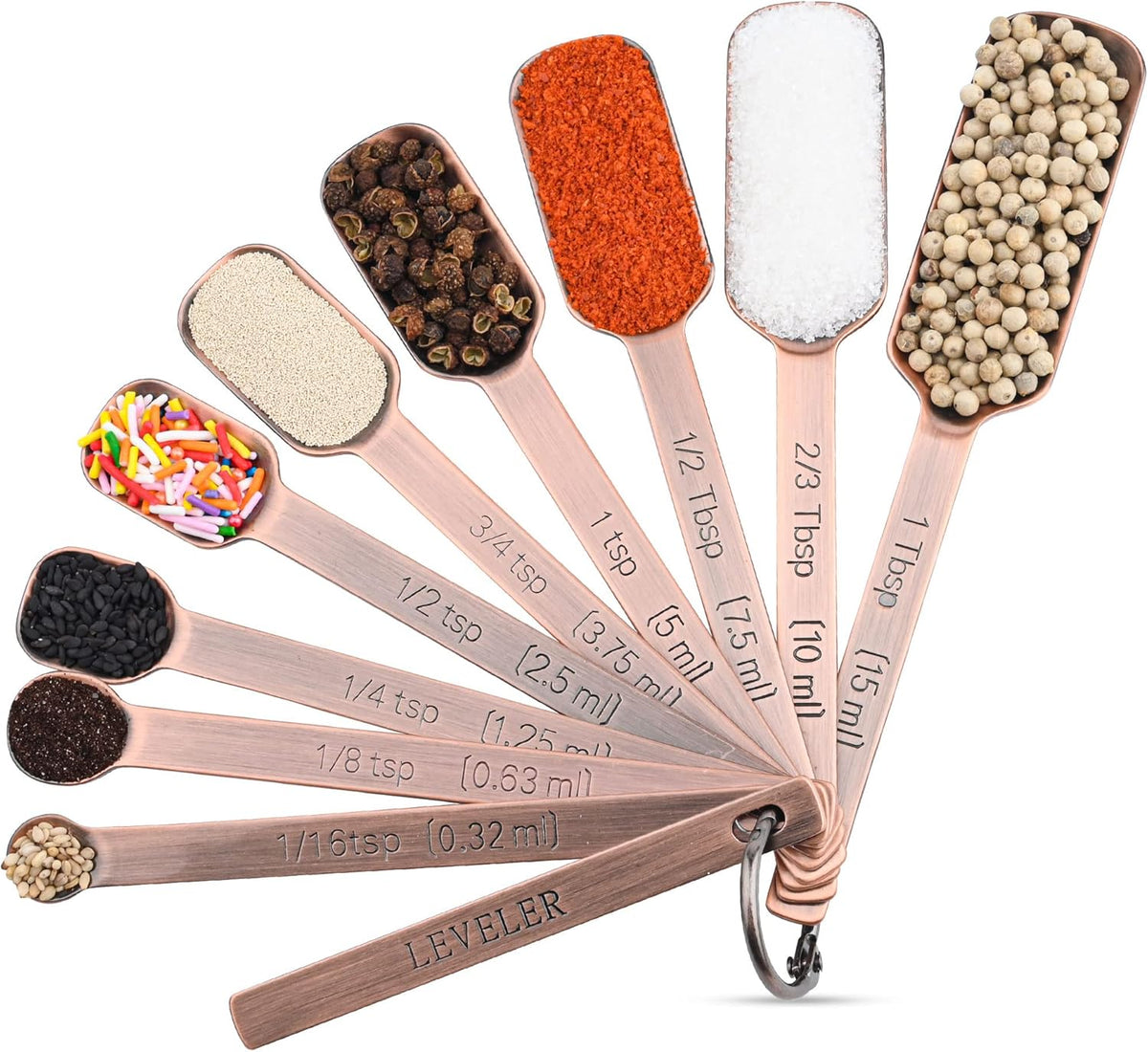 Copper Measuring Spoons Set, Stainless Steel Measuring Spoons Set 10, Metric&US Long Handle Measure Spoons for Kitchen&Baking