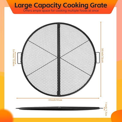 X-Marks Fire Pit Cooking Grill Grate with Support X Wire - Heavy Duty Folding Round Campfire Grill Grid - Portable Camping Cookware for Outside Party Gathering - 30 inch