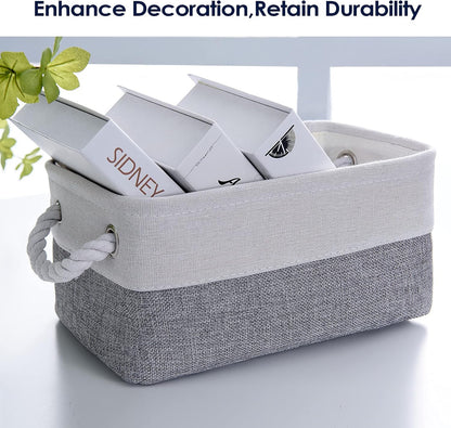 TheWarmHome Small Storage Baskets for Organizing,Storage Baskets for Shelves,Small Fabric Storage Bins W/Handles For Closet Nursery Toy Decorative Foldable (White&Grey, 11.8L*7.9W*5.2H-6 Pack)