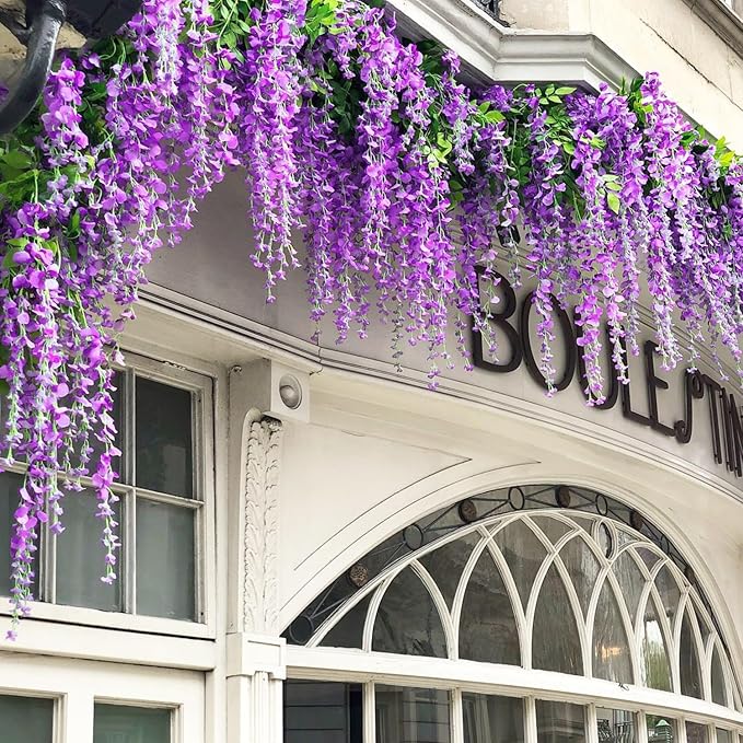 Alotiki Wisteria Hanging Flowers,Fake Hanging Flowers,Wisteria artificiales Garland for Home Wedding Arch Floral Party Garden Ceremony Outdoor Decor,3.6 feet Long(75,Purple)