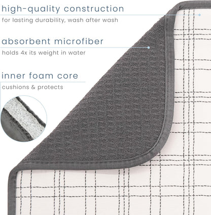 S&T INC. Dish Drying Mat, 16” x 18”, Absorbent Microfiber Kitchen Counter Mat, Dish Drying Pad for Dishes, Utensils, Pots and Pans, Large, Stitched Plaid