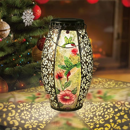 Larekook Hummingbird Solar Lantern Outdoor Waterproof,13" Large Metal Hanging Lantern Decorative,Hummingbird Solar Lights for Yard Lawn Porch Patio Garden Decor,Birthday Gifts for Women Mom