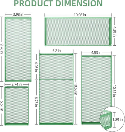 Marbrasse 5 Pack Desk Drawer Organizer Set, Mesh Drawer Storage Trays with 1 Adjustable Divider, Desk Organizers and Accessories, 5 PCS Drawer for Office Supplies, Makeup & Vanity (Green)