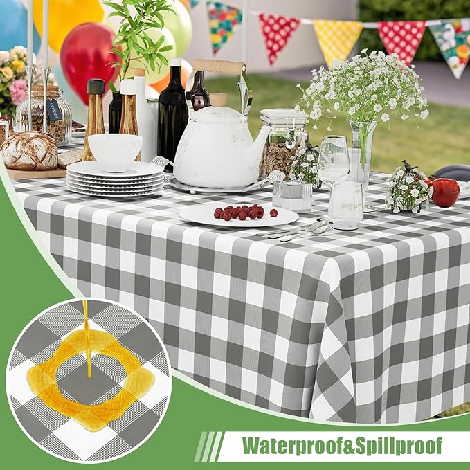 Smiry 3 Pack Grey Gingham Disposable Tablecloths - 54" x 108" Heavy Duty Plastic Table Cloth, Waterproof Buffalo Plaid Table Covers for Picnic, Banquets, Outdoor Parties