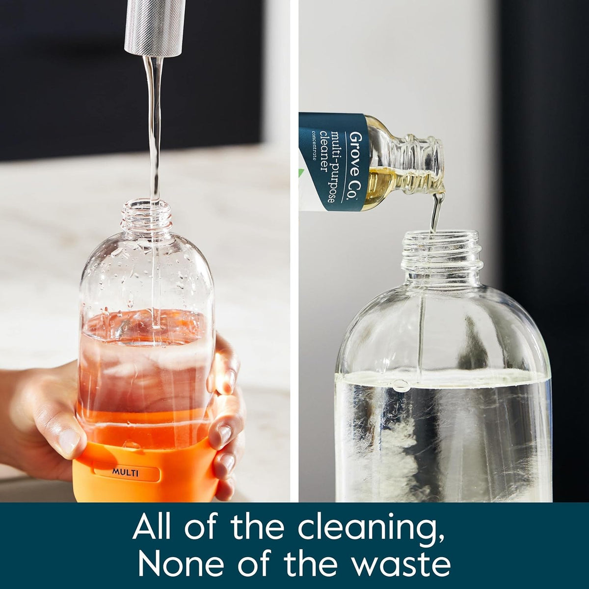 Grove Co. Multi-Purpose Cleaner, Refill Concentrate (2 x 1 Oz) + Glass Spray Bottle (16 Oz), Plant-based Household Cleaning Supplies Bundle, No Plastic Waste, Natural Lavender Blossom & Thyme Scent