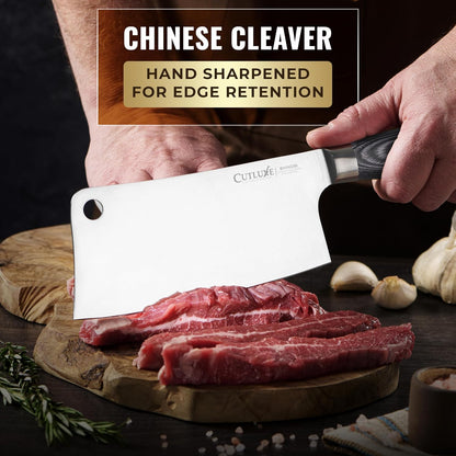 Cutluxe Meat Cleaver Knife – Ultra Sharp 7" Meat Cleaver, Butcher Knife, High Carbon Stainless Steel Blade, Full Tang Pakkawood Handle