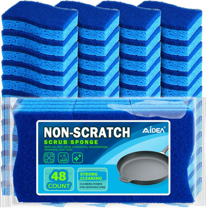 AIDEA Non-Scratch Scrub Sponge, 48Count, Sponges for Dishes, Sponges Kitchen, Cleaning Sponge, Cleans Fast Without Scratching, Stands Up to Stuck-on Grime, Cleaning Power for Everyday Jobs