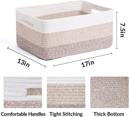 MiniArk Large Storage Baskets for Organizing, Closet Shelf Baskets for Clothes Blanket Towels, Baby Nursery, Toy Bins Box, Woven Rope Basket, 17 x 13 x 7.5”, 3 Packs Gradient Brown
