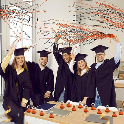 WinnerWhy 30 Pcs No Mess Confetti Poppers Hand Throw Streamers Party Poppers for Graduation 2026 Birthday Celebrations Wedding Engagement Bachelorette Party Supplies(Black and Orange)